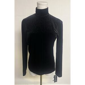 NWT Vintage Pendleton Velvet Turtleneck Long Sleeve Top Paisley Black Size M USA